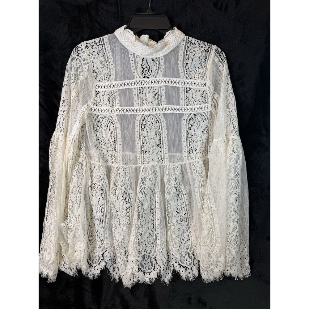 Altar’d State Lace Bell Sleeve Romantic Blouse Party Holiday Large Cream White